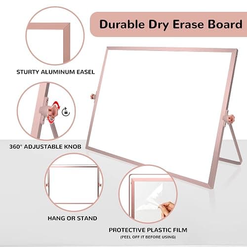 16 x 12 inches Dry Erase Whiteboard, Rose Gold Magnetic Desktop Double-Sided White Board with Stand, 10 Markers, 1 Eraser, 4 Magnets, Portable Whiteboard Easel for School Office Home thumbnail 5