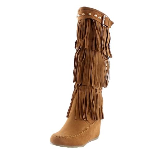 Nature Breeze Bridget-02Hi Moccasin Fringe Fashion Boots - Image 1