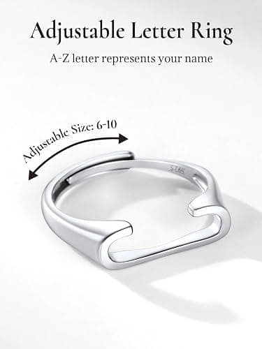 SILVERCUTE 925 Sterling Silver Initial Rings for Women,Adjustable Capital Letter Ring Hypoallergenic,Minimalist 925 Silver Rings for Mother Daughter thumbnail 4
