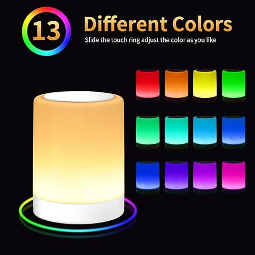 OORUN Touch Bedside Table Lamp,13 RGB Colors & 5 Brightness, USB Rechargeable Desk Lamp, Remote Control Dimmable Night Light with RGB Color Changing,Portable Lamp for Baby (2 Pack White) thumbnail 3