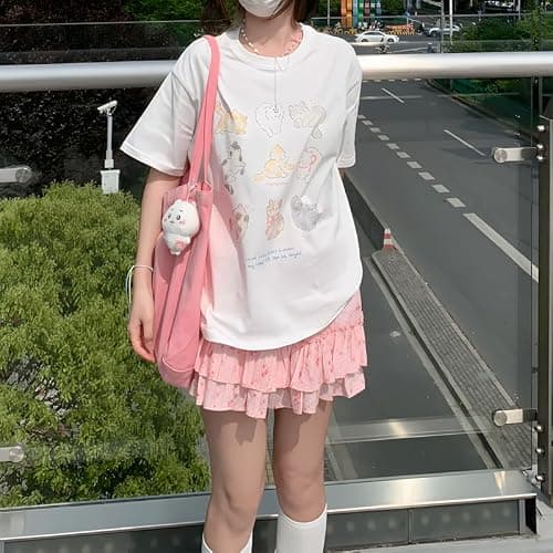 RILGOU Harajuku Kawaii Goth Casual Loose Style Soft Short Sleeve Crewneck Cute Cartoon Cats Shop Print T-Shirt thumbnail 3