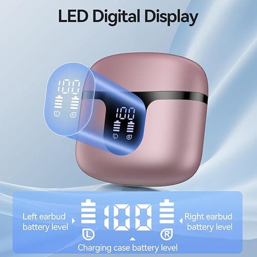 Wireless Earbuds, Bluetooth 5.3 Headphones Deep Bass Stereo Sound with ENC Noise Cancellation Wireless Headphones with 50H Playback and LED Display, IPX7 Waterproof Ear Buds Rose Gold thumbnail 5
