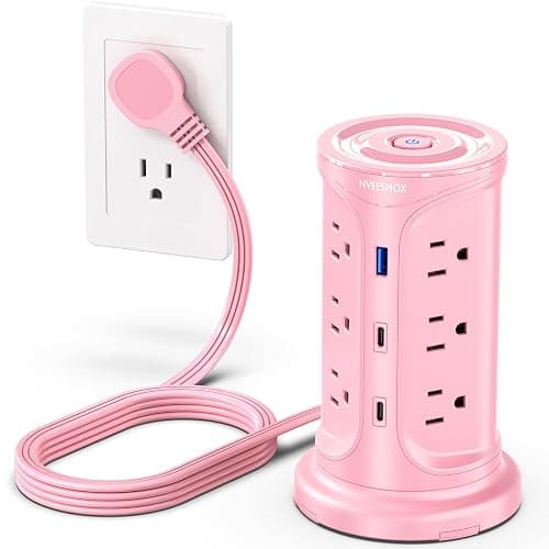 Tower Power Strip Surge Protector with 12 Outlets 3 USB Ports(2 Type C), 6.5 FT Ultra Flat Extension Cord with Multiple Outlets, Flat Plug Outlet Extender with Screw Wall Mount for Home Office Dorm - Image 1