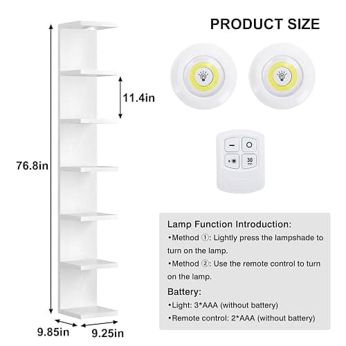 Fixwal 7 Tier Wall Shelves Wood Floating Shelves with LED Lights White Lack Wall Shelf Unit Vanity Floating Shelf Home Decor Organizer Tall Tower Design Utility Shelf thumbnail 3