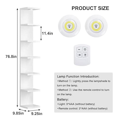 Fixwal 7 Tier Wall Shelves Wood Floating Shelves with LED Lights White Lack Wall Shelf Unit Vanity Floating Shelf Home Decor Organizer Tall Tower Design Utility Shelf thumbnail 4