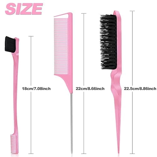Qufiiry 3-Piece Hair Slick-Back Brush Set - Teasing & Edges Brush for Women's Salon Styling - Pink thumbnail 2