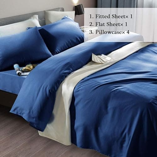 SONORO KATE Bed Sheet Set Super Soft Microfiber 1800 Thread Count Luxury Egyptian Sheets Fit 18-24 Inch Deep Pocket Mattress Wrinkle-6 Piece (Navy Blue, Queen) thumbnail 2