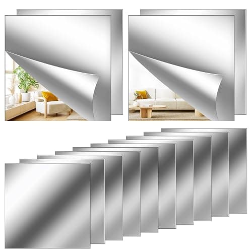 12Pack Acrylic Flexible Mirror Sheets,12x12 Inch Self-Adhesive Mirror Tiles,Square Cuttable Wall Stickers Non Glass Safety Reflective for Home Wall DIY Decor thumbnail 8