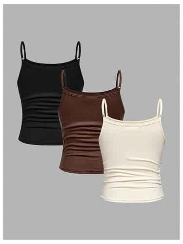 SOLY HUX Girl's Tank Tops 3 Packs Cute Ruched Spaghetti Strap Camisole Slim Fit Undershirts thumbnail 2