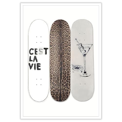 Trendy Leopard Skateboard Wall Art Funky Dirty Martini Posters Vintage New York Girly Room Decor Fashion Cheetah Print Canvas Y2k Aesthetic for Bar Cart Dorm Bedroom 16x24in Unframed - Image 1