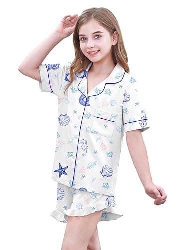 Umeyda Girls Pajamas Set Ruffle Soft Button-Down Sleepwea Nightwear 2Pjs Set Loungewear,5-14 Years thumbnail 3