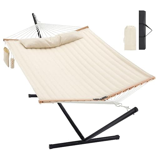 Homgava Two Person Hammock with Stand for Outside Heavy Duty, Outdoor Patio Hammock with Portable Steel Stand, Large Double Hammocks,480lbs Capacity.(Off White) - Image 1