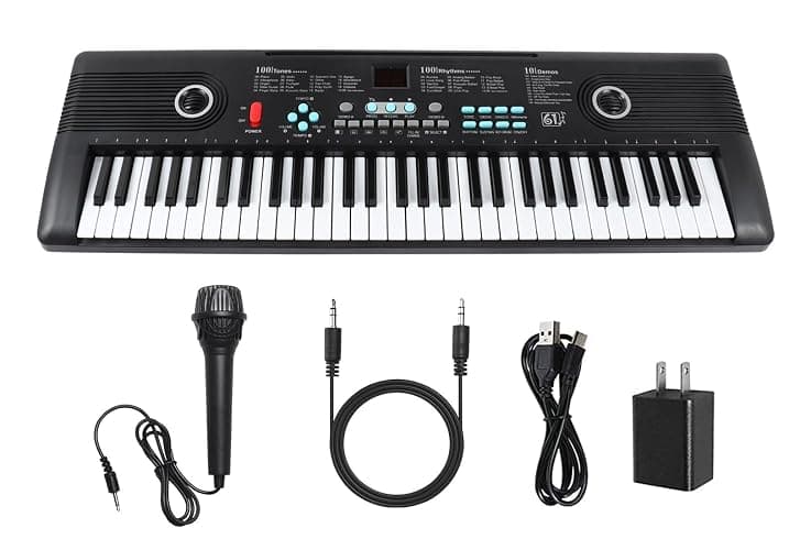 61 keys piano keyboard, Electronic Digital Piano with Built-In Speaker Microphone, Portable Keyboard Gift Teaching for Beginners, electric piano for kids, Birthday Gift for Children - Black - Image 1