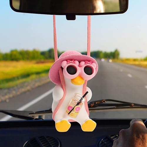 Swinging Duck Car Ornament, Cute Car Mirror Hanging Accessories Car Decorations Interior for Rear View Mirror (Pink) thumbnail 6