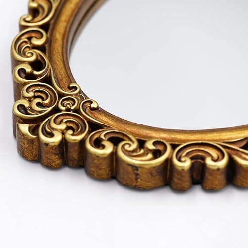 OIGUMR Small Oval Wall Mirror Resin Frame Size：15.7 x 11.2 inch Mirror Vintage Hanging Mirrors for Bedroom Living-Room Dresser Decor Gold thumbnail 6