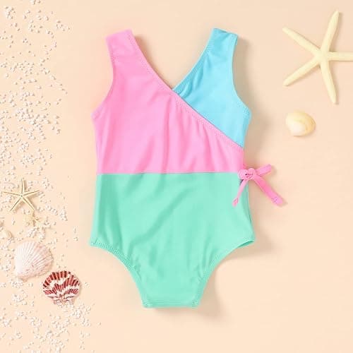 YOUNGER TREE Toddler Girl One Piece Swimsuit Color Block Stripe Swimwear Summer Beach Bathing Suit 12M-5T thumbnail 3