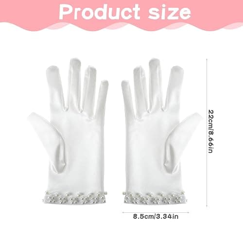 Trinkrittey White Satin Gloves - Women's Pearl Wedding & Tea Party Gloves for 1920s Fashion thumbnail 2