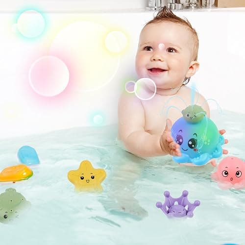 Jouets de Bain Bébé, Jeux de Bain pour Bebe Enfant 1 2 3 4 Ans,Jouets de Bain Lumineux pour Bébé, Jouet d'Arroseur d'eau Poisson,Jeu d'eau Poulpe de à Jet avec LED pour Les Enfants thumbnail 2
