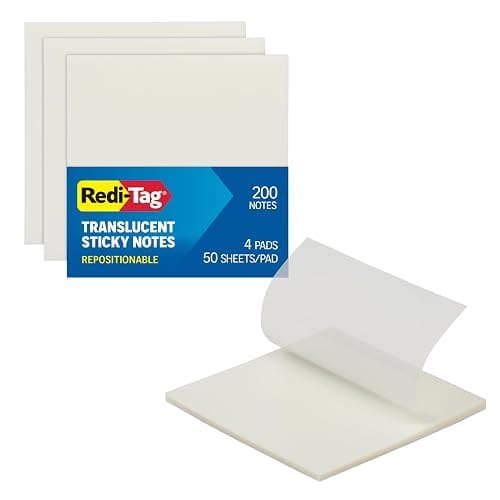 Redi-Tag Translucent Sticky Notes, Transparent Self-Stick Notes, 3" x 3", 4 Pads, 50 Notes Per Pad, 200 Sheets (1006596) - Image 1