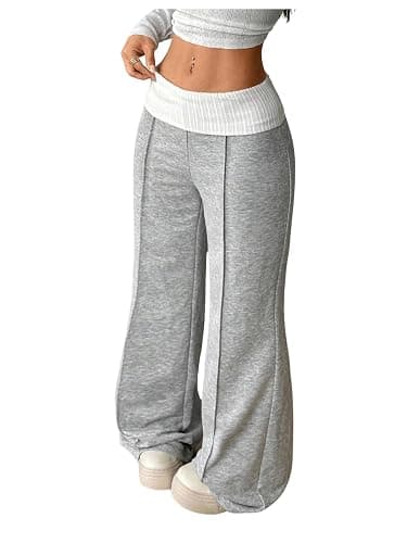 Verdusa Women's Fold Over Baggy Pants Athletic Wide Leg Sweatpants Fitness Clothing Lightweight Bell Bottoms - Image 1