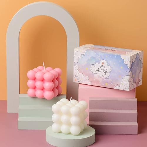 ACITHGL Bubble Candle - Cube Soy Wax Home Decor Scented Candle Set 2 Pieces (White+Pink) thumbnail 4
