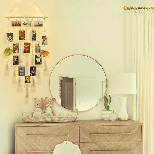 Homecor Hanging Photo Display Wall Decor, Macrame Wall Hanging Boho Room Bedroom Decor, Picture Frame Collage Board with Light 30 Clip, Christmas Teenage Teen Girl Gifts Ages 10 11 12 13 14 Years Old thumbnail 3