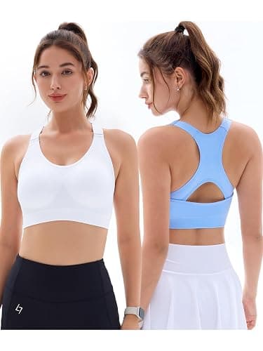 FITTIN Sports Bras Pack for Women: Padded Support Adjustable Strap Racerback Bra for Workout Gym Yoga Large Bust - Black/White/Ice Blue - Large thumbnail 2