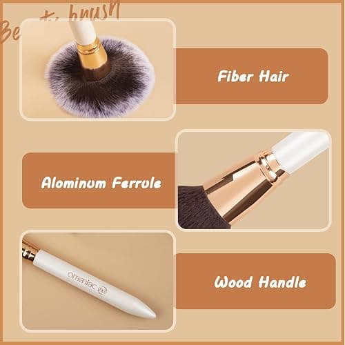 OMANIAC Makeup Brush Set Professional, 12 Pearlescent Wood Handle Makeup Brushes, Premium Cruelty-Free Synthetic Fiber Hair, Travel Make up Brushes Set with Case (White). thumbnail 3