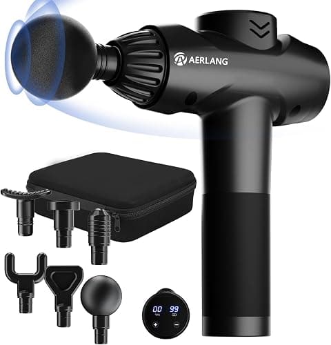 AERLANG Massage Gun,Fathers day gift ideas Percussion Massage Gun, Muscle Handheld Deep Tissue Massager (Black)-– Six Different Adjustable Heads for Different Muscle Groups - 20 Speed Option - Image 1