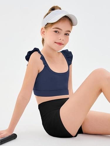 Haloumoning Girls Training Bra Kids Cute Ruffle Sports Bra Workout Yoga Bra Comfort Dance Crop Top thumbnail 5