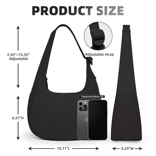 Puffer Crescent Shoulder Bag for Women, Small Puffy Purse for Women, Nylon Quilted Shoulder Purses with Adjustable Strap thumbnail 3