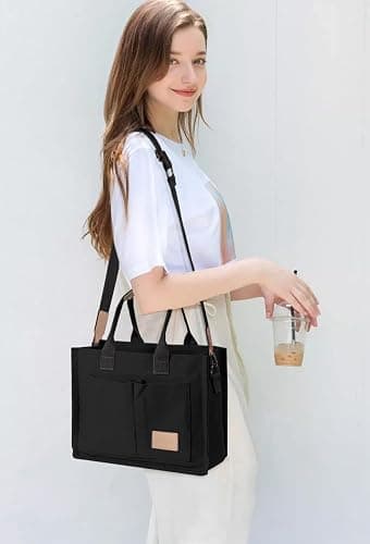 Tote Bags for Women Canvas Tote Purse Crossbody Bags with Pockets Top Handle Shoulder Handbags Satchel Bags for Women - Black thumbnail 6