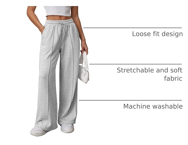 ATHMILE Womens Wide Leg Sweatpants High Waisted Baggy Pants Fashion Teen Girl Drawstring Athletic Joggers thumbnail 4