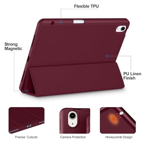 Akkerds for iPad Air 11 Inch Case M4/M3/M2, Air 5th/4th Gen 10.9, WineRed | With Pencil Holder, for iPad Air Case 2026/2025/2024/2022/2020, Soft TPU Back, Slim Trifold Stand Cover, Auto Sleep/Wake thumbnail 3