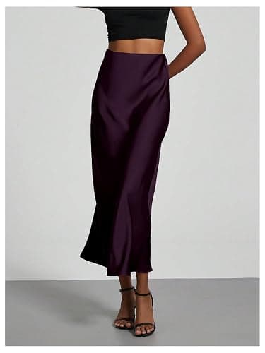 SOLY HUX Women's Elegant Satin Skirts High Waisted Flared Casual Work Office Fishtail Midi Skirt thumbnail 4