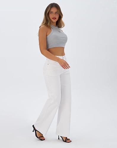 roswear Women's Wide Leg Jeans High Waisted Stretchy Denim Trouser Pants thumbnail 3