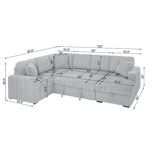 KEIKI 122" Pull-Out Sofa Bed, Sleeper Pull Out Sectional Couch, Oversized U Shape Sleeper Sofa Bed with Storage Chaise, USB Ports for Apartment Living Room, Gray thumbnail 2