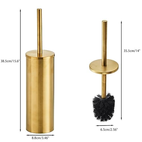 Brushed Gold Toilet Brush and Holder Set - Stainless Steel Toilet Bowl Scrubber with Replaceable Head & Splash Guard thumbnail 3