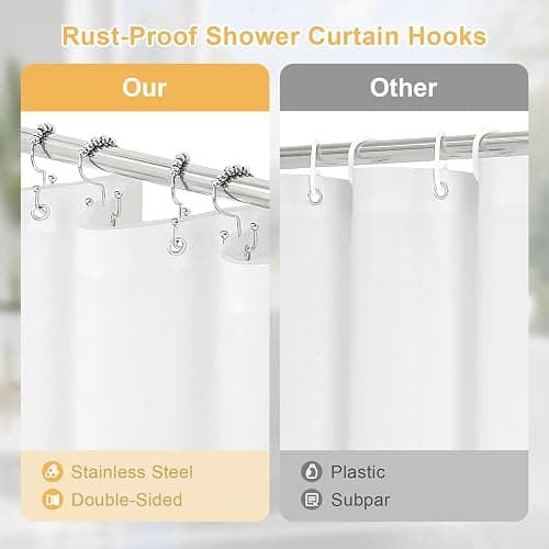 Craidlela 3 in 1 Shower Curtain Set, Sage Green Waffle Shower Curtain and PEVA Liner Set with 12 Stainless Steel Shower Curtain Hooks, Waterproof Fabric Shower Curtains for Bathroom, 72 W x 72 H thumbnail 5