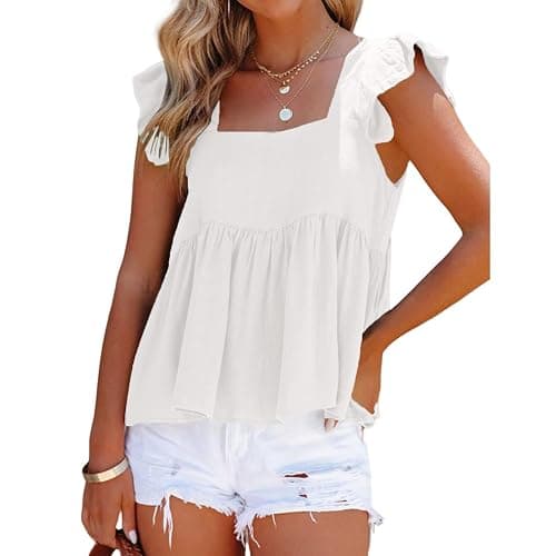 Women's Casual Summer Square Neck Tank Tops Ruffle Strap Sleeveless Peplum Blouse Chiffon Top Shirts thumbnail 2