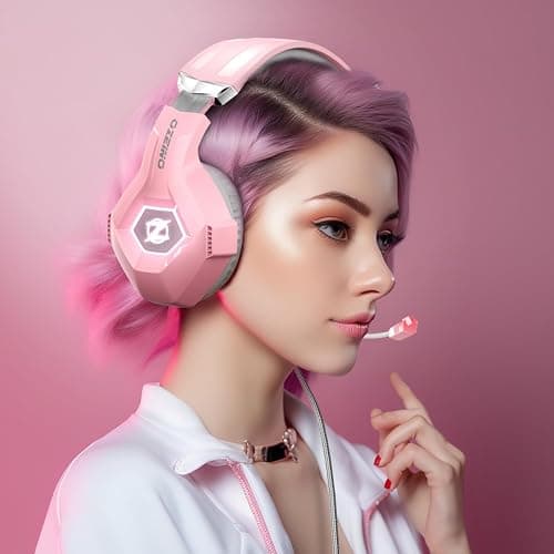 Ozeino Gaming Headset for PC, Ps4, Ps5, Xbox Headset with 7.1 Surround Sound, Gaming Headphones with Noise Cancelling Mic RGB Light Over Ear Headphones for Xbox Series X/S, Switch-Pink thumbnail 7