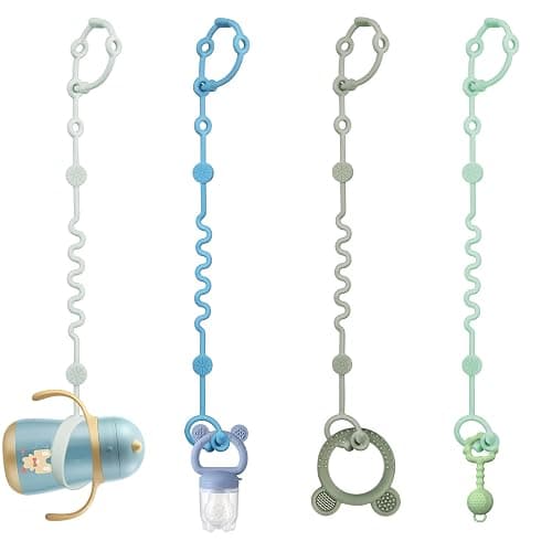 LittleHugs Toy Straps for Baby, Adjustable Toy Holder for Stroller Accessories, Silicone Tether Pacifier Clip, No Throw Travel Essential Leash for High Chair, Car Seat (boy-4 Pack) - Image 1