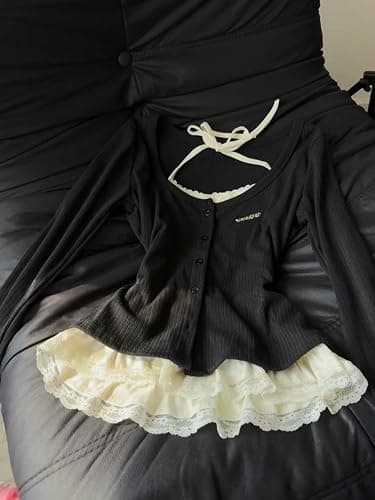 Fake 2 Piece Halter Lace Top Women Vintage Grunge 2000s Mcbling Tshirts 90s Long Sleeve Streetwear Y2k Shirts thumbnail 6