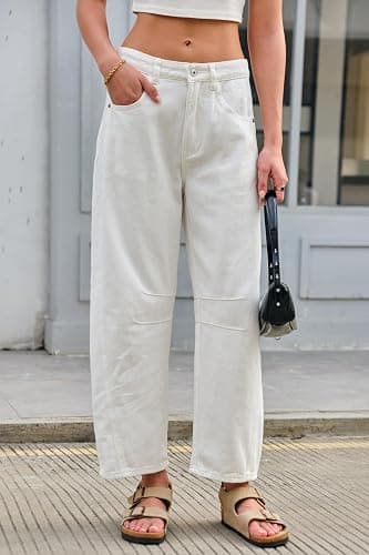 GREAIDEA Mid Rise Barrel Jeans for Women Wide Leg Mid Waist Cropped Denim Pants Y2k Baggy Boyfriend Jeans with Pockets thumbnail 6