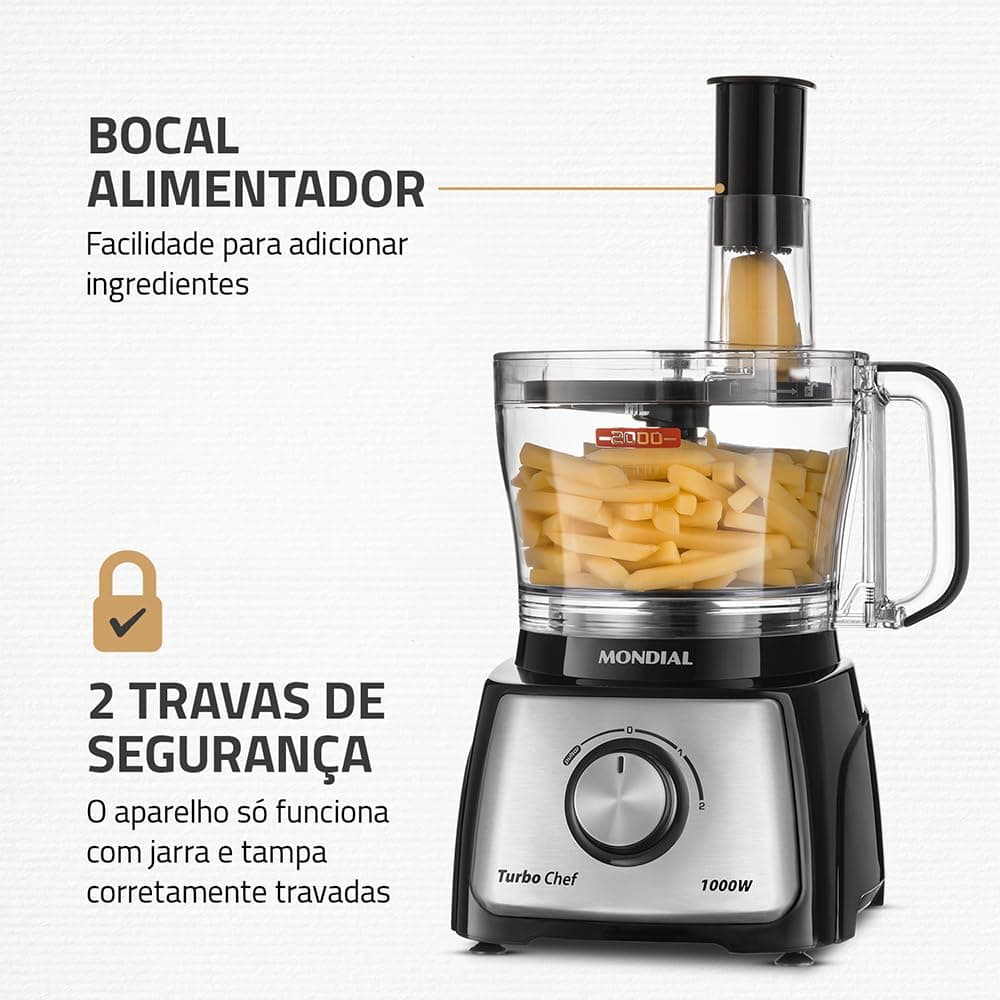 MONDIAL Multiprocessador Turbo Chef 5 em 1, Preto, 1000W, 110V - MPN-01-B thumbnail 6