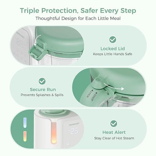 Momcozy AutoMeal Baby Food Maker – One-Step Auto Steam & Blend Food Processor, 15oz Large Cup & 6-Blade Design, Self-Cleaning, Auto 3-Stage Texture Settings for Effortless Homemade Baby Puree thumbnail 9