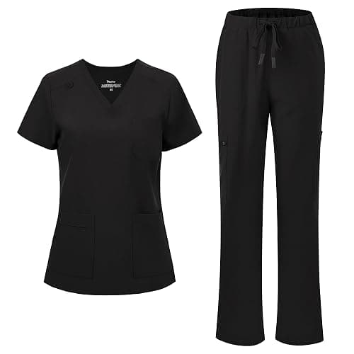 floralhue Scrubs for Women, V-Neck Scrubs Top & Cargo Pants with 12 Pockets, Yoga Waistband, 4 Way Stretch - Image 1