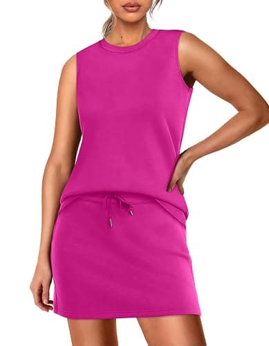 WIHOLL Two Piece Skirt Sets for Women Summer Vacation Outfits Tennis Skirt Crew Neck Top Versatile Lounge Sets thumbnail 2