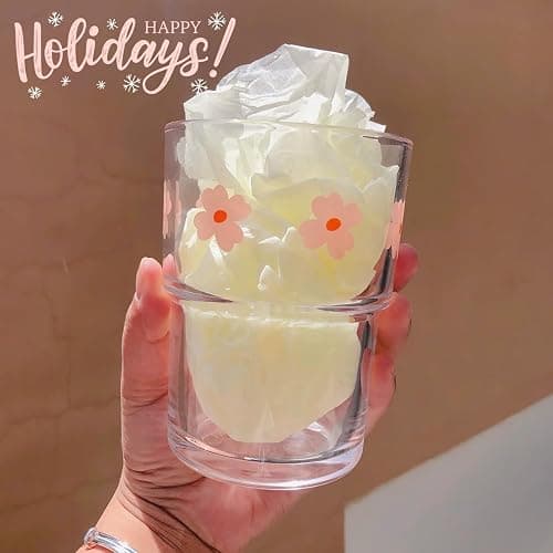 Olvini 13oz Glass Tumbler with Straw and Lid, Reusable Iced Coffee Cup Tumbler, Cute Glass Cups for Water, Matcha, Travel Coffee Mugs (Pink Flower) thumbnail 4