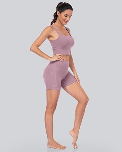 CHRLEISURE 6 Packs Womens Biker Shorts with Pocket, 5 Inch High Waisted Tummy Control Spandex Yoga Workout Shorts thumbnail 4